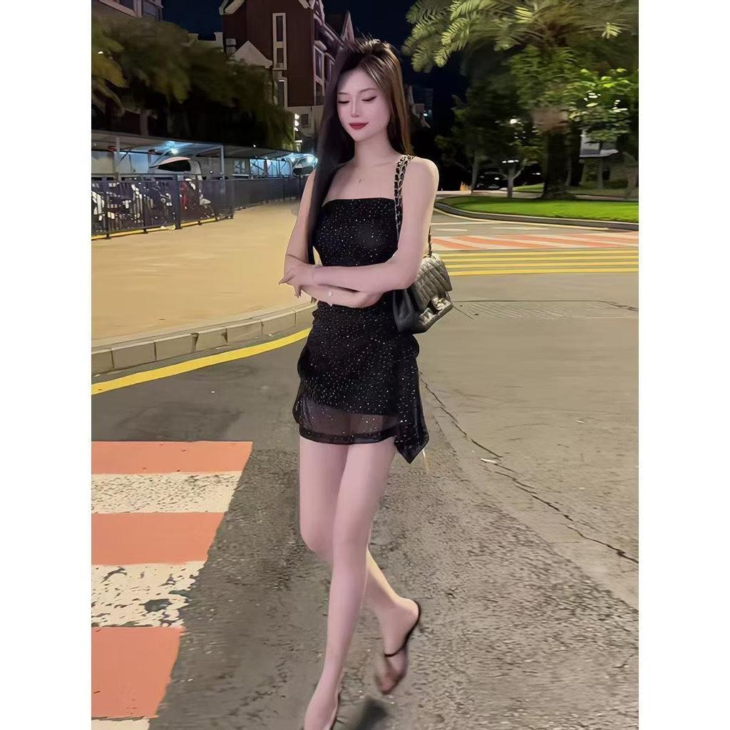 Summer French Haute Couture Beautiful Black Good-looking Tube Top Dress Pure Desire Temperament Waist Slim and Thin Short Skirt