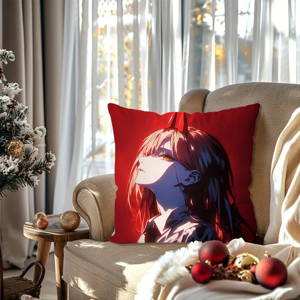 Power Animation Chainsaw Man Pillow Case SquarePillow Bedroom Sofa Leisure Comfort Cushion Car Living Room Home Decoration 40X40