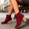Autumn and Winter New Round Toe Solid Color High Heel Short Tube Side Zipper Fashion Boots Women
