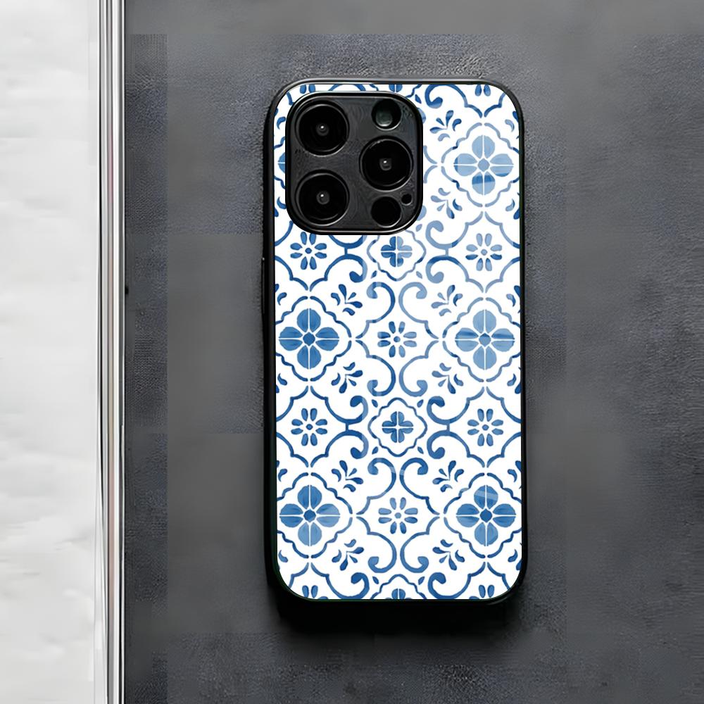 Muted Moroccan Mosaic Tiles Phone Case For IPhone 17 Air 16 E Pro Max 15 14 13 Mini 12 Pro 11 Max Plus Black Glass Cover