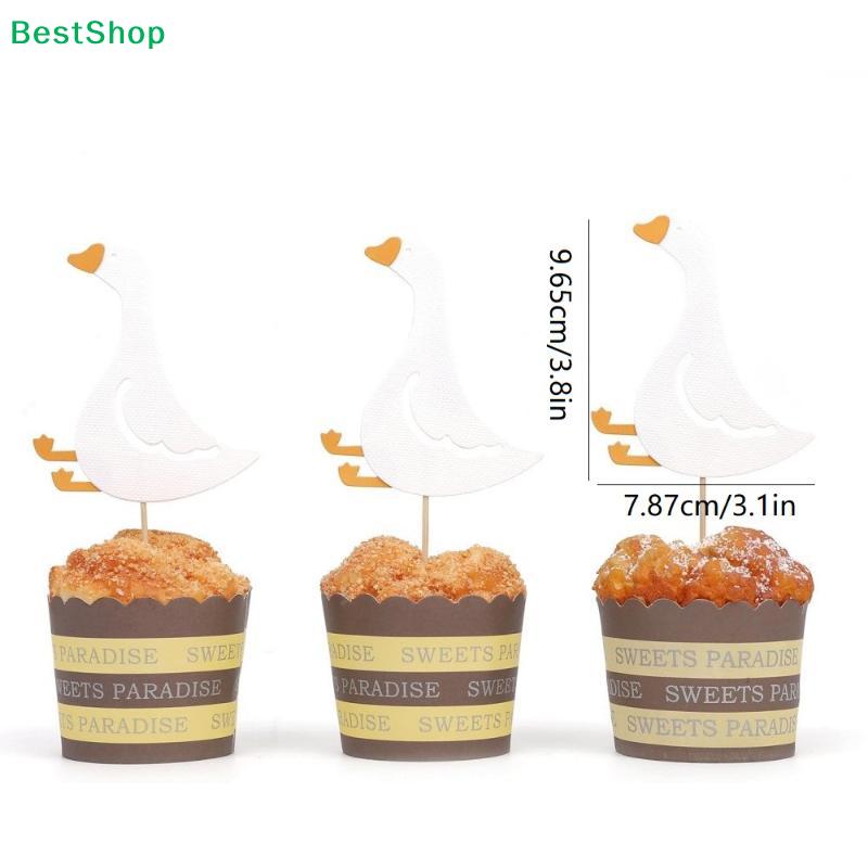Cute Goose Cupcake Toppers – 24pcs White Duck Cake Picks for Farm Animal Themed Party