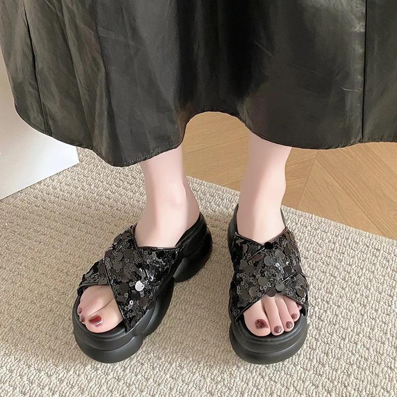 Fashion 8CM Bling Woman Platform Sandals Ladies Elegant Beach Women's Shoes Flats Summer Sandals Women Designer Shoes Girls Slippers