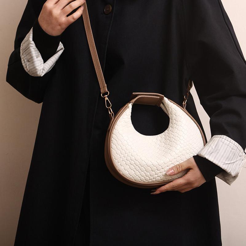 Ladies' PU Leather Shoulder Bag Solid Color Lattice Crossbody Bag Small Luxury Bag Trend Fashion