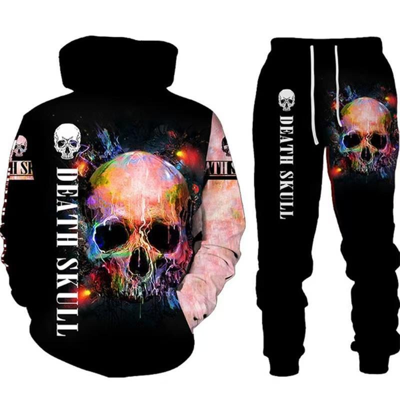 Hot Sale, Stylish 3D Skull Print Punk Sportswear, Pants Hoodie Couple Suit Street Trend