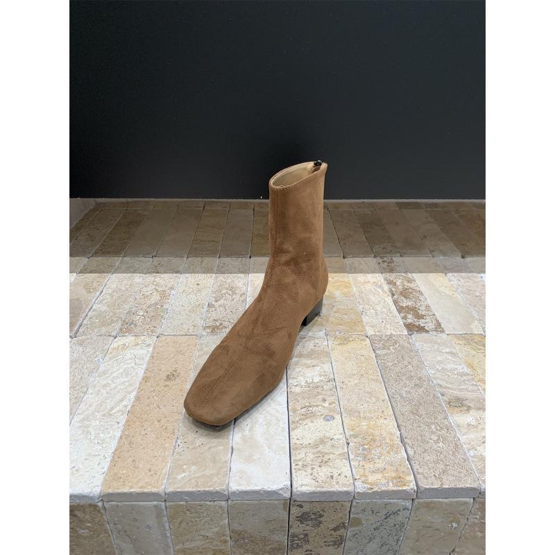 

Niche square head short boots women s 2025 new Korean version flat-bottomed thin boots retro Chelsea boots Martin boots 39