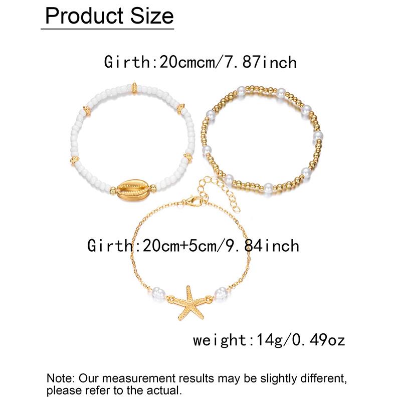 3Pcs Beach Beaded Anklet Set for Women Summer Gold Color Starfish Shell Charms Anklet Vacation Bohemian Zircon Gifts