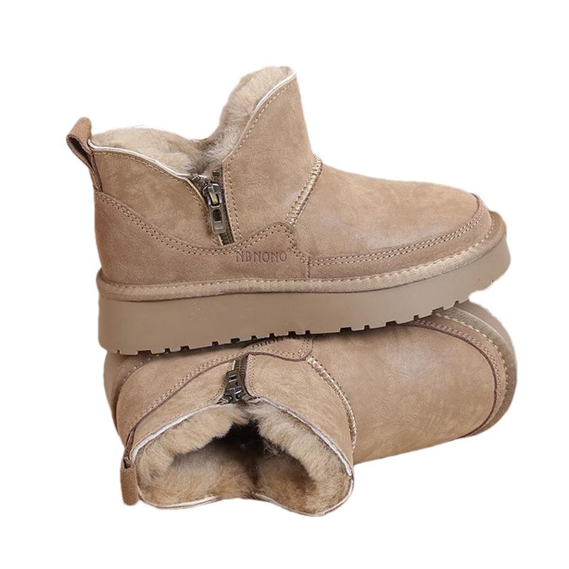Platform Women Snow Ankle Boots Leather Short Plush Flats Casual Shoes 2025 Trend Designer Warm Cozy Winter New Botas De Mujer
