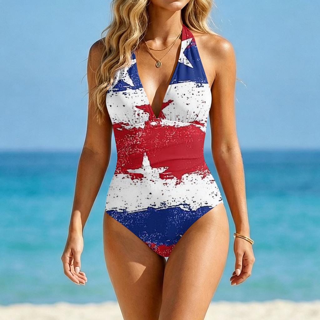 Women's Color-Blocked One-Piece Swimsuit With A Sexy V-neck