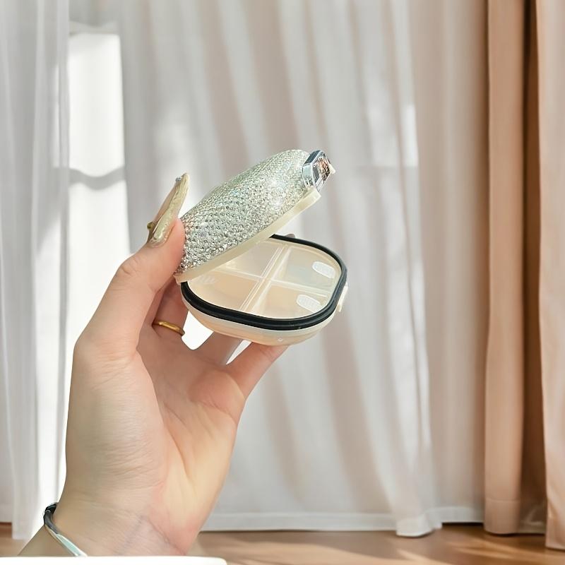 1 Stück Luxus Strass-Aufbewahrungsbox, Wasserdichte und Feuchtigkeitsbeständige Tragbare Aufbewahrungsbox für Medikamente, Vitamine, Schmuck, Ohrringe
