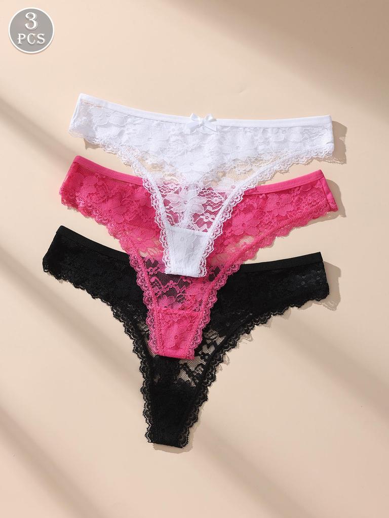 3Pcs/Set Women Thongs Sexy Lace Panties Low Waist Underwear Girls Briefs G-String Breathable Ladies Panty Floral Female Lingerie
