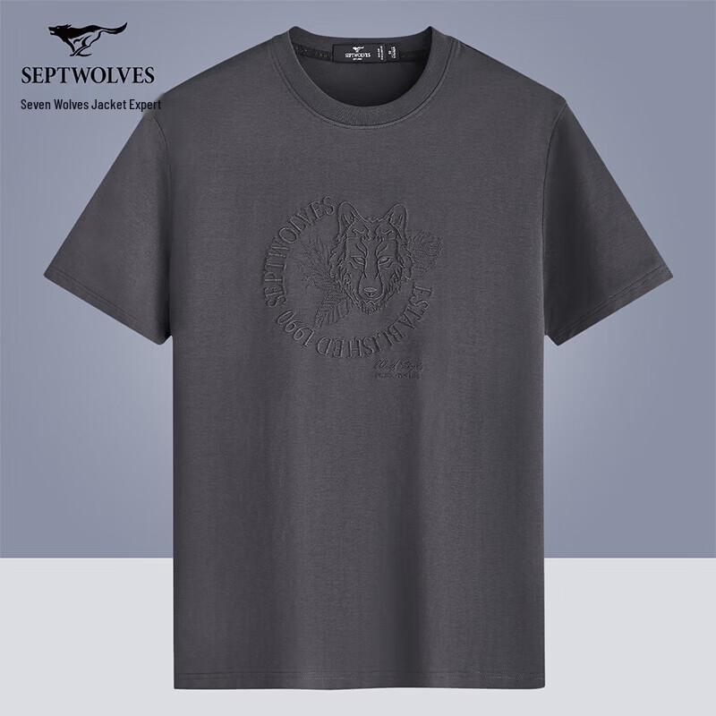 Septwolves Men s Cool-Feel Antibacterial Embroidered Crew Neck T-Shirt 180/96A