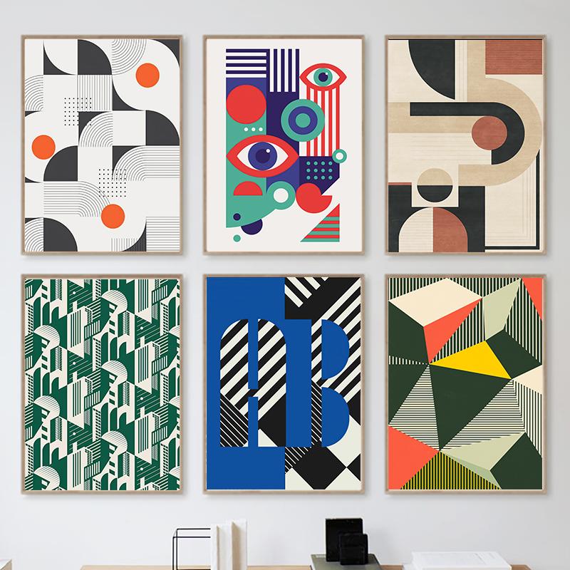 Bauhaus Lines Stripe Geometric Wall Art Posters Prints Nordic Abstract Canvas Painting Hotel Bar Pictures For Living Room Decor