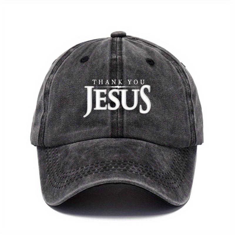 Thank You Jesus Graphic Baseball Cap Christian Faith Print Adjustable Distressed Hat Casual Outdoor