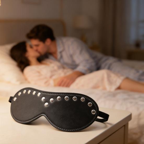 Faux Leather Eyeshade Couples Sex Toy Elastic Strap BDSM Blindfold Eye Mask for Sensory Deprivation Role Play Men Women Intimate Games