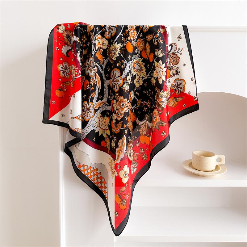 New floral small square scarf imitation silk scarf headscarf women's spring and summer scarf printed neck protection scarf professional scarf