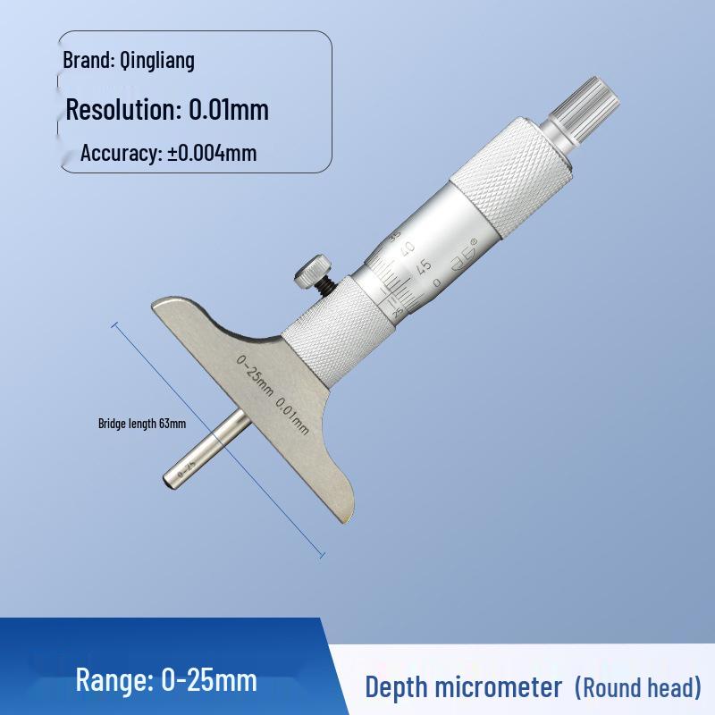 Qinghai Qingliang 0-25mm Electronic Digital Mechanical Depth Micrometer with Ball, Round, and Flat Nose Options