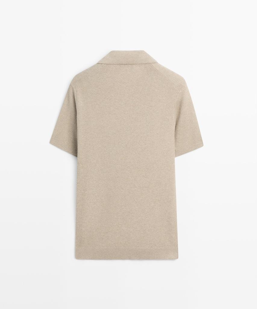 Masimodutti Cotton Blend V-Neck Knit Polo Shirt