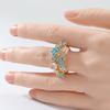 Gorgeous Inlaid Sea Blue CZ Leaves Enamel Women's Ring Gold Color Hand Carving Daily Wear Party Jewelry Anniversary Gift