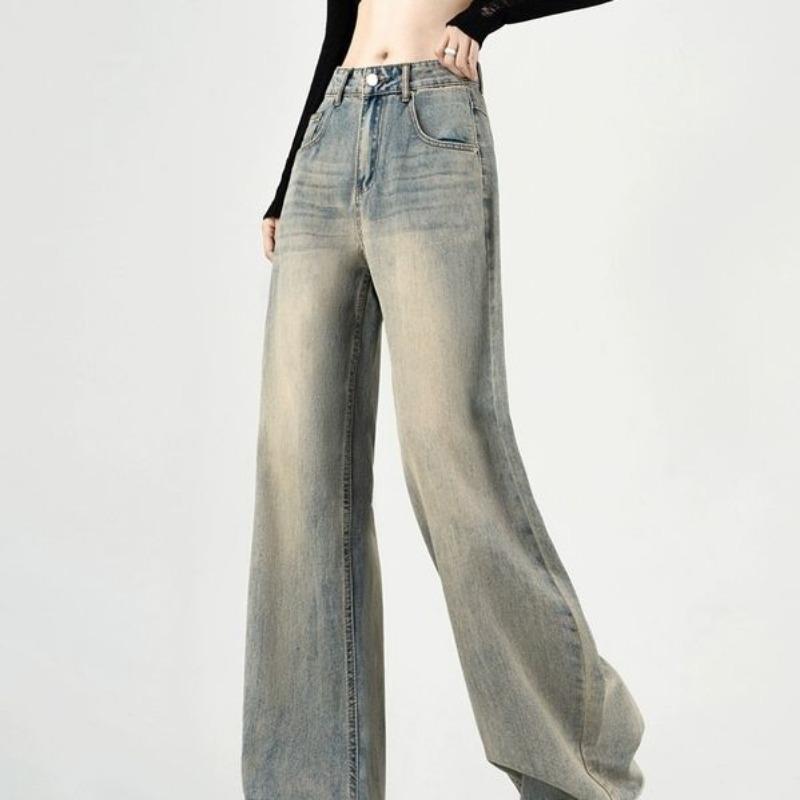 Wide-leg Jeans Women Spring and Autumn New American Retro Loose Slim Straight Mop Pants