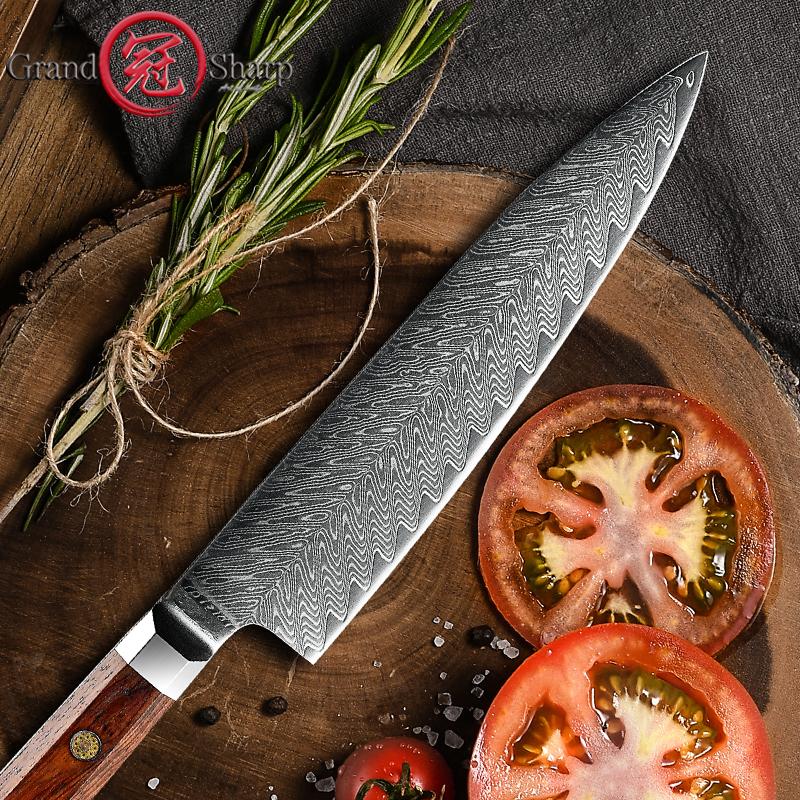 7.5 Inch Damascus Steel Chef Knife Kitchen Knife Vg 10 Japanese Chef's Knives Sashimi Cutlery Cooking Tools Rosewood Handle GRANDSHARP