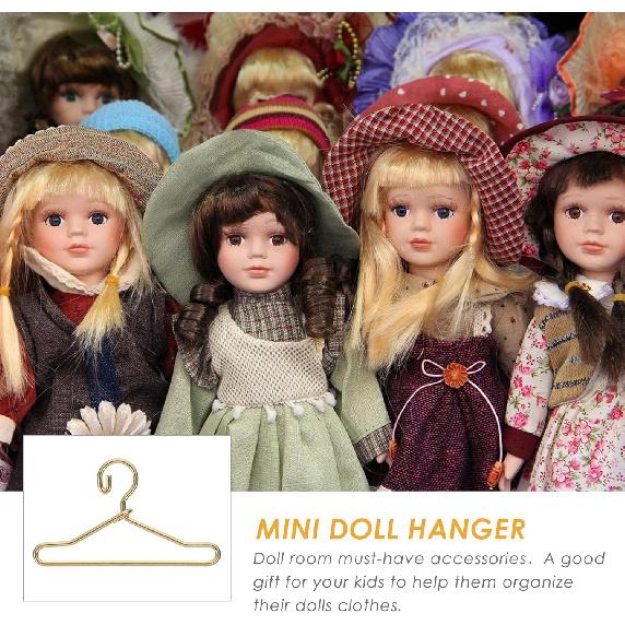 50Pcs Mini Clothes Hangers Metal Doll Clothes Dress Outfit Holders Wire Rack Stand for Miniature Dollhouse Gown Closets Toys Bedroom Accessories