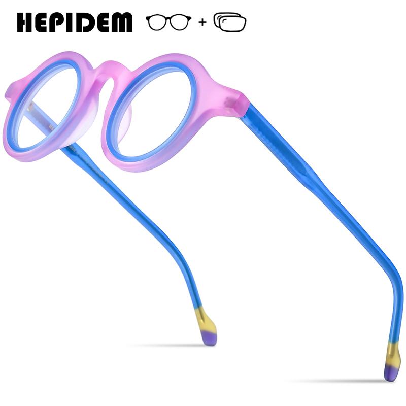 HEPIDEM Progressive Prescription Glasses Anti-Blue Photochromic Myopia Optical Lenses Eyewear Women Acetate Round Eyeglasses 267