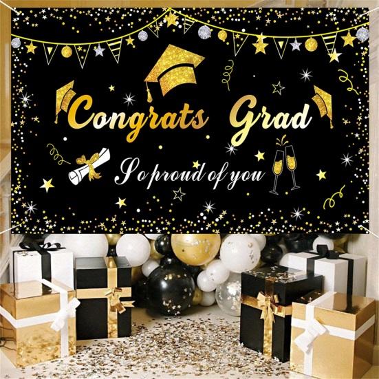 Foldable Graduation Backdrop Anti-Fall Polyester Non-Fading Hanging Graduation Banner Party Supplies