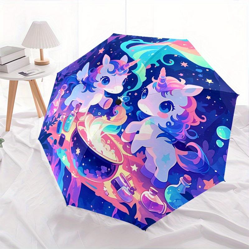 1pc Magic Potion Two Unicorns Automatic Opening and Closing UmbrellaPortable 3 Fold Small Umbrella for Men and Women.Z066