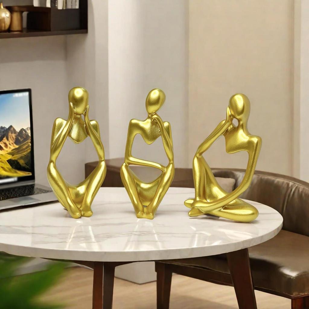 3 Pieces Thinker Statue Resin Figurine Decorative Minimalist Sculpture Desktop Ornament for Bedroom