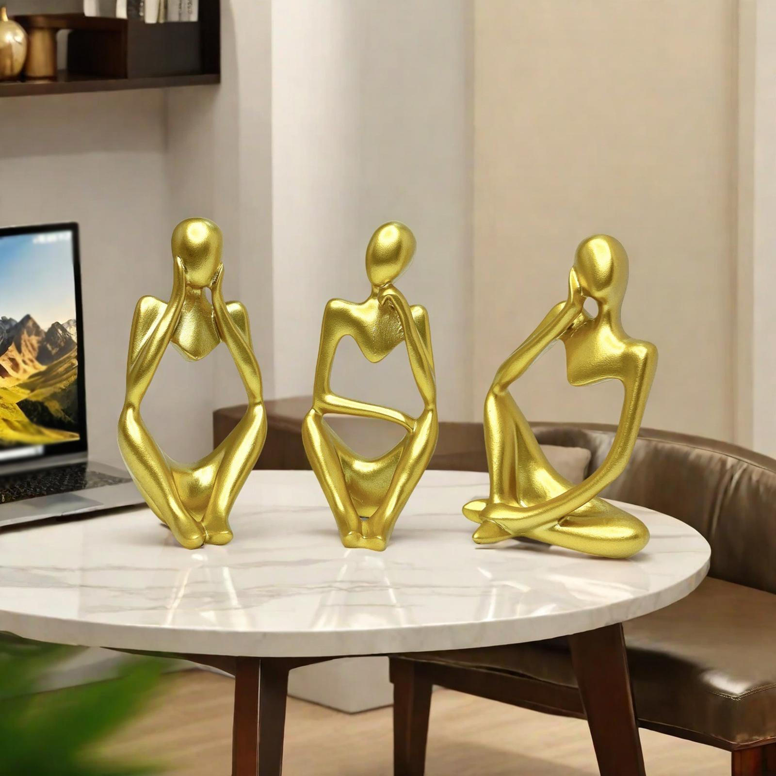 

3 Pieces Thinker Statue Resin Figurine Decorative Minimalist Sculpture Desktop Ornament for Bedroom