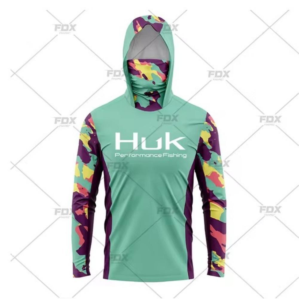 Tuta da pesca HUK integrata con maschera con cappuccio per sport all'aperto transfrontaliera, leggera e sottile, protezione solare, manica lunga, tuta da pesca Luya