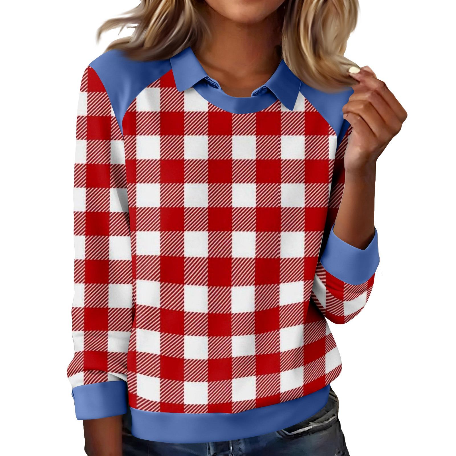 

Женский модный пуловер с длинным рукавом и рождественским принтом S красный