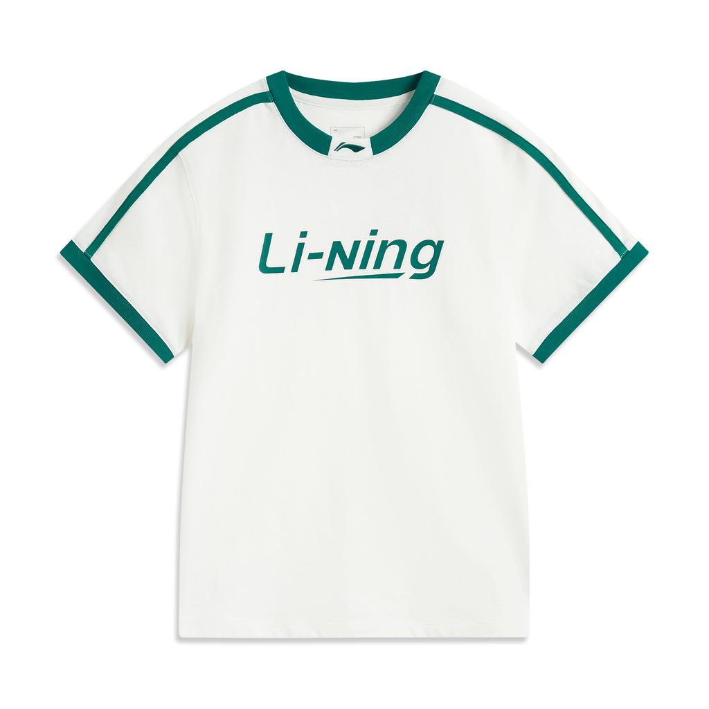 Li Ning Sports Lifestyle Series High Street American Vintage Comfortable Crew Neck Pullover Simple Short Sleeve T-Shirt Women T-Shirt AHSVB44-4