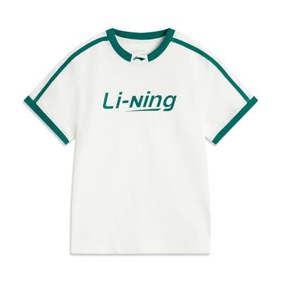 Li Ning Sports Lifestyle Series High Street American Vintage Comfortable Crew Neck Pullover Simple Short Sleeve T-Shirt Women T-Shirt AHSVB44-4
