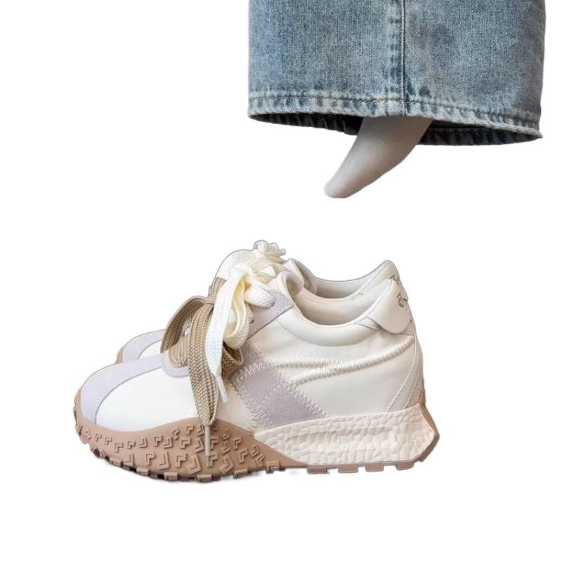 Small inner height increase German training shoes women's shoes 2025 new leather comfortable color matching casual style thick-soled Forrest Gump shoe