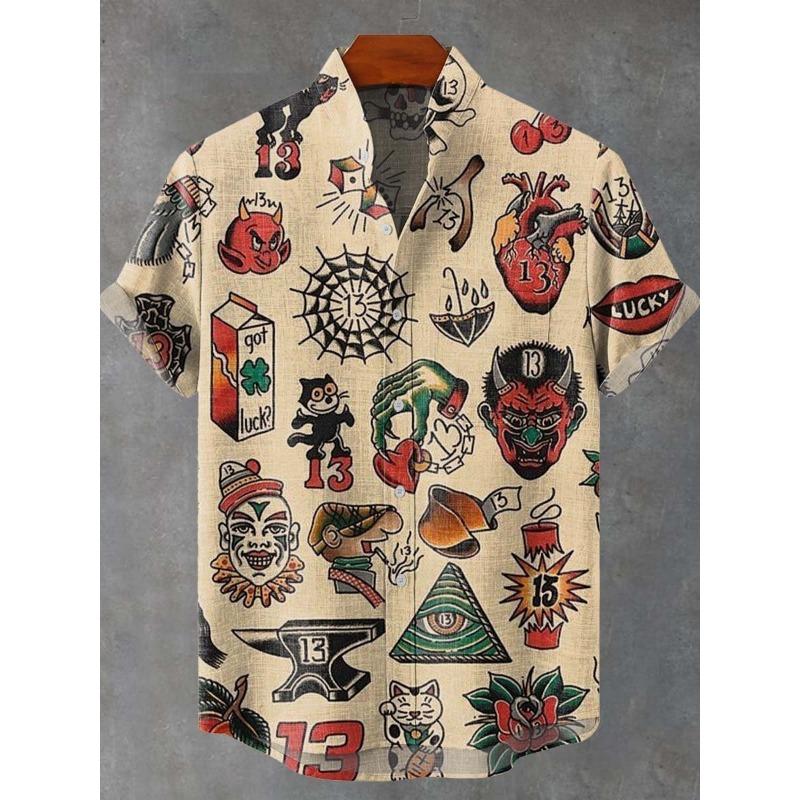 Camisa de Verano de Manga Corta para Hombre Aficionados a la Pesca Ropa de Moda Estampado de Peces Tejido de Lino Cómodo Top Nueva Colección