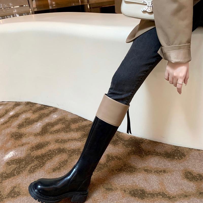 Cowhide Thick-soled Boots for Women Looking Thin But Knee Boots Thick-heeled High Boots Knight Boots