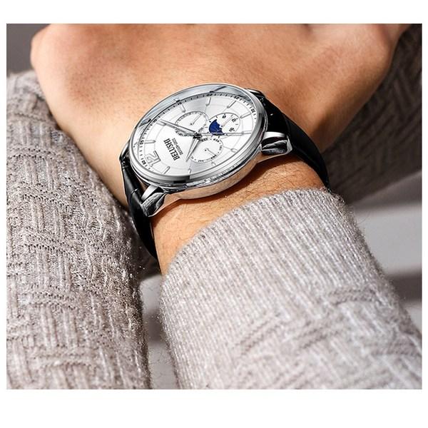 BELUSHI Men's Watch Wrist Metal Moon Phase Leather Luxury Brand Men's Watch 584