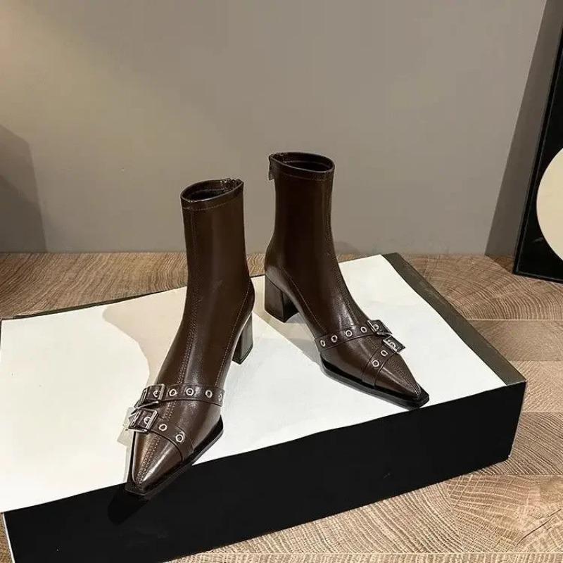 

Booties Leather Elegant With Medium Heels Female Short Shoes Retro New In Chic Pu Footwear On Promotion Hot Women s Ankle Boots 40
