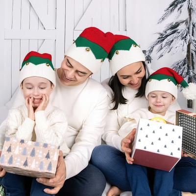 Yousheng Weihnachtsmütze mit Glöckchen Plüschkugel Deko Rot Grün Patchwork Farbe Atmungsaktive Weihnachtsmannmütze Alltagspartykleidung