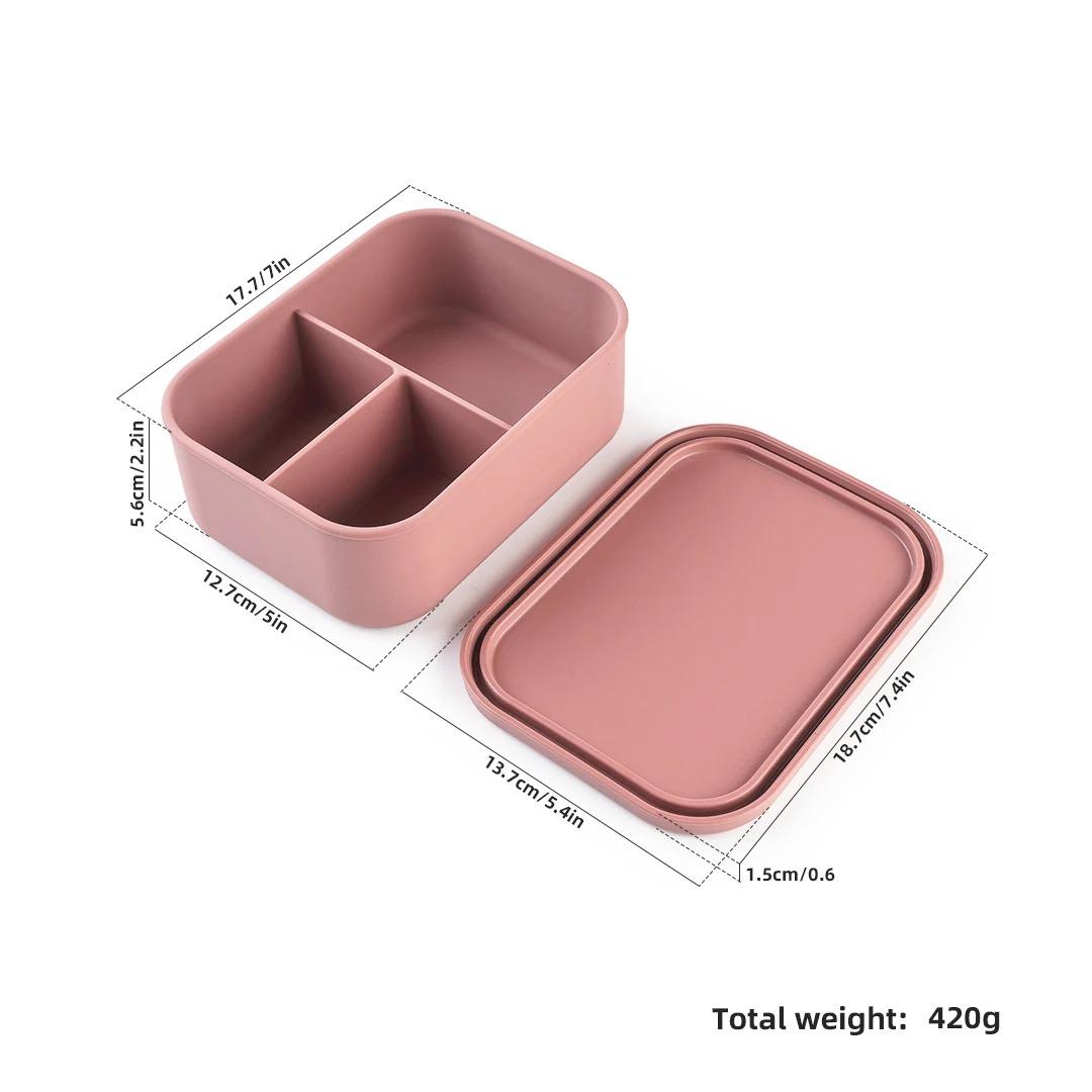 

New three partition silicone lunch box portable microwave-heatable food box with sealing fresh-keeping box розовый