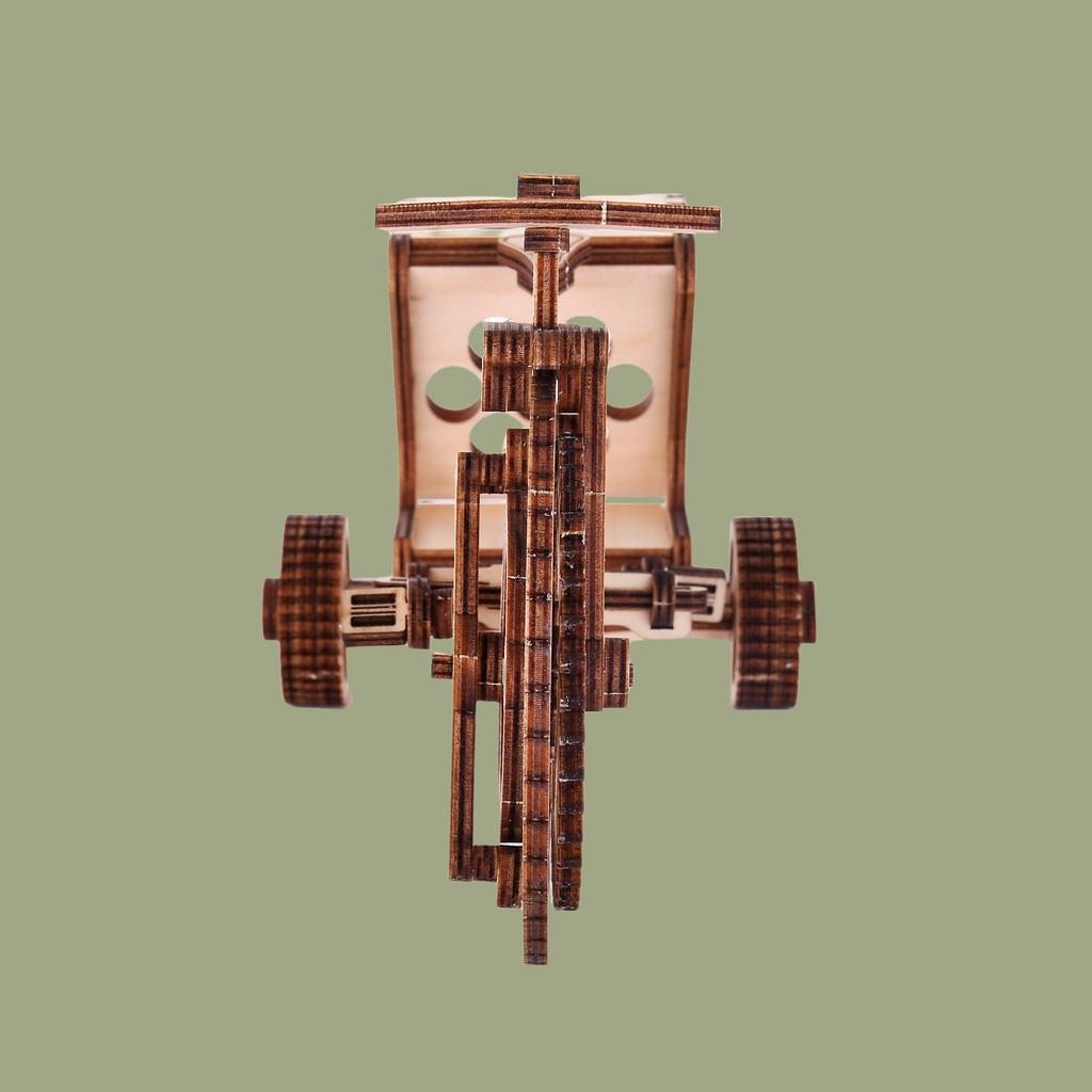 3D Puzzle Diy Wooden Toys Small Three-wheel Assembly Model Adult Birthday Halloween Christmas Gift