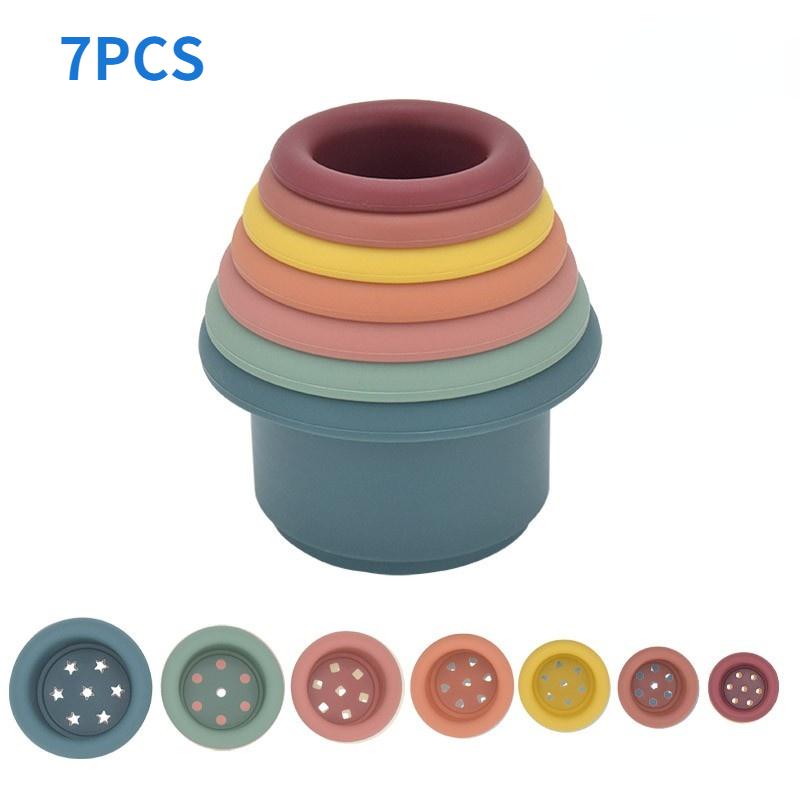 Baby Silicone Hourglass Stacking Cup Montessori Educational Toy Intelligen Gift Toys Stacking Ring Tower Toy Infant Bath Play