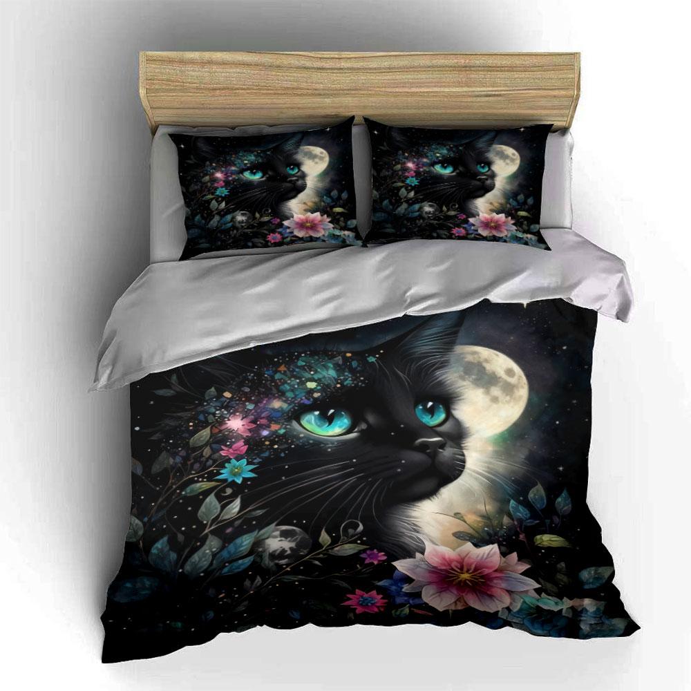 Moonlit Cat Art Bundle Soft Comfortable Duvet Cover Bedding Set Included 1*Duvet Cover & 2*Pillowcases, Gift