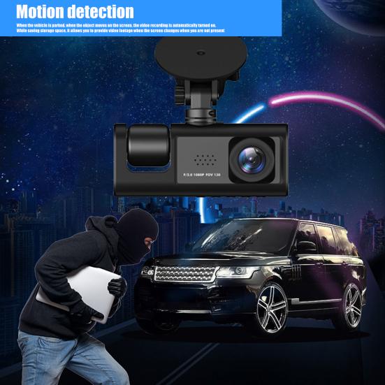 1 Set Car Video Recorder 3 Lenses Night Vision with Power Cable 150mAh USB2.0 DVR ABS Car Dash Cam Front Rear Video Recorder Car Supply