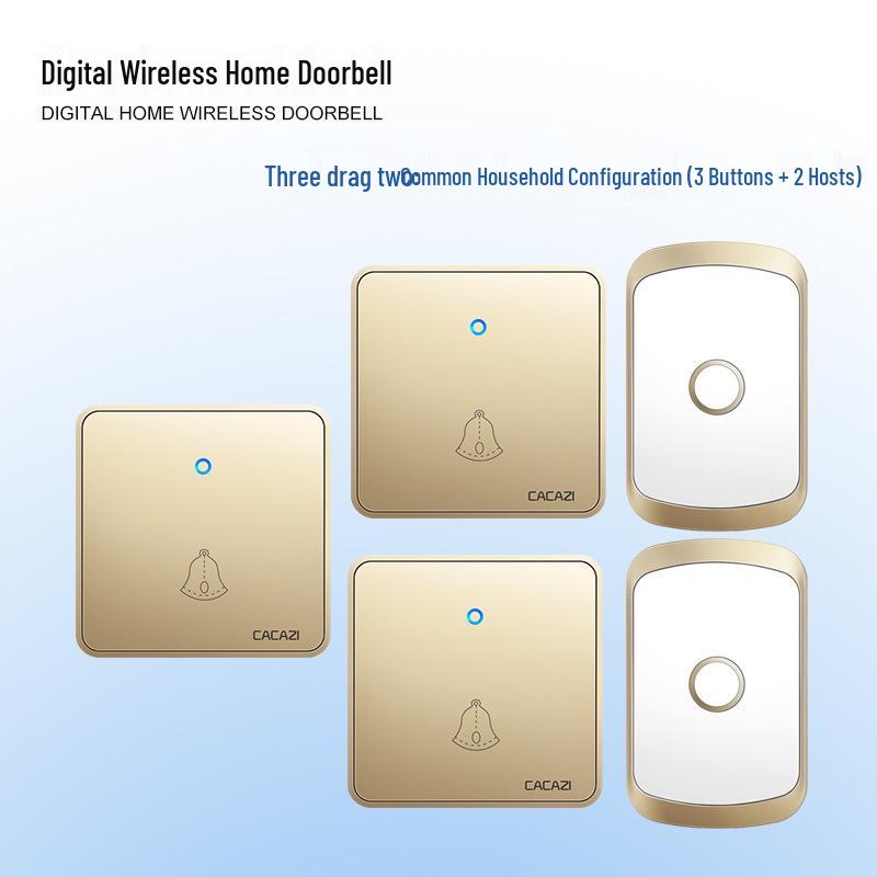 Long-Range Wireless Doorbell with Large Button Panel - Three Receivers золотой