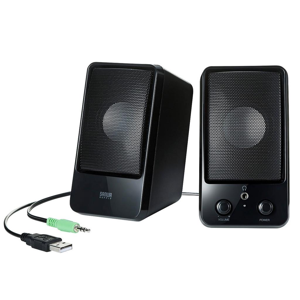 Sanwa Supply USB-betriebener Multimedia-Lautsprecher, 4 W, Stereo-Mini-Klinkenanschluss, 3,5 mm, MM-SPL15UBK