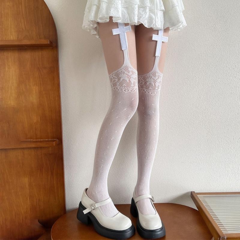 Sweet Elegant Women Thigh High Stockings Fashion Thin Hollows Long Tights Women Half Leg Tube Stockings Girl Garter Socks