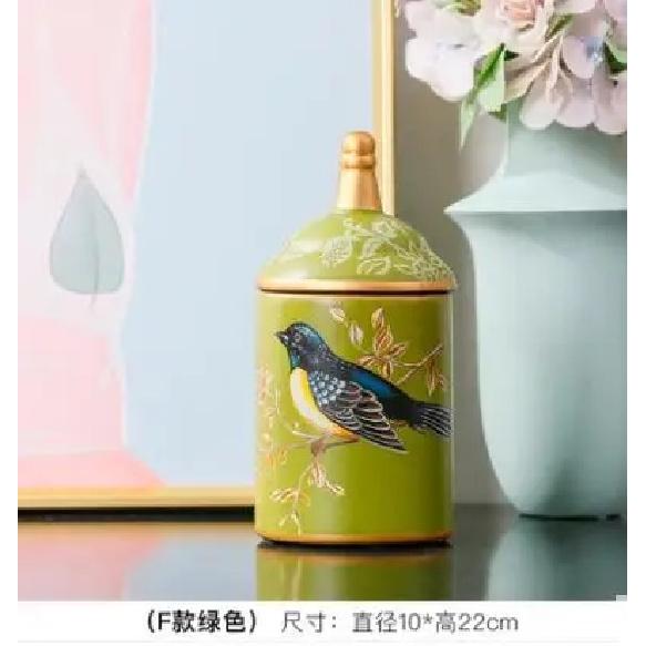 American Ceramic Storage Tank Pastoral Bird Printing Utensil Multifunction Tea Coffee Cup Painted Ceramics With Lid Jewelry Box