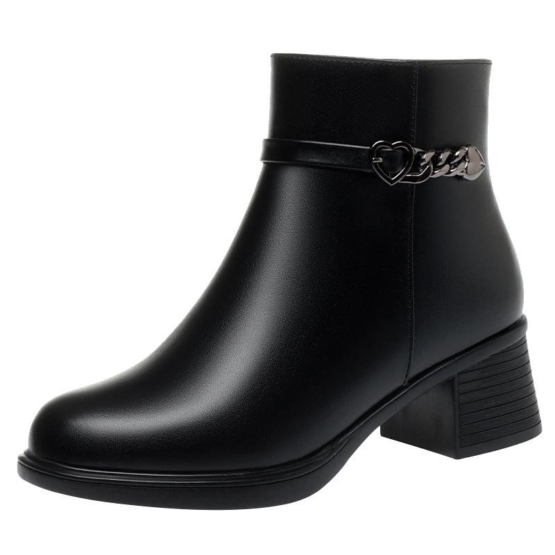 Mom shoes autumn and winter short boots women's, new single boots thick heel winter shoes short velvet boots    and elderly women's boots